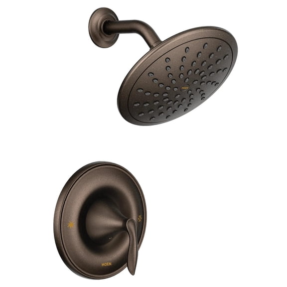 Moen Eva Oil Rubbed Bronze Posi-Temp Shower Faucet Trim with Eco-Performance Rainshower Showerhead, Valve Required