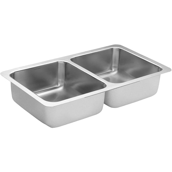 Moen G18211 1800 Series 18 Gauge Double Bowl Undermount Kitchen Sink, Stainless Steel