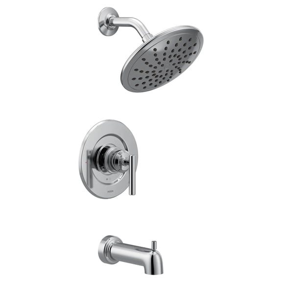 Moen Gibson Posi‑Temp Pressure Balancing Modern Tub and Shower Trim with 8‑Inch Rainshower, Valve Required, Chrome