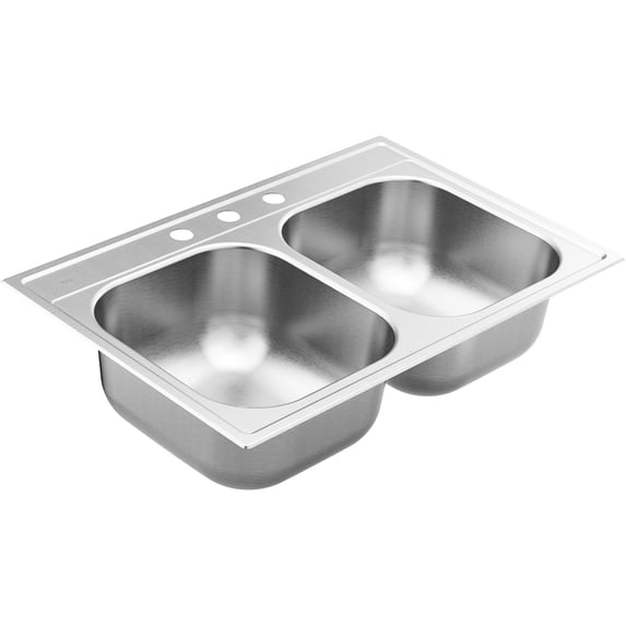 Moen Gs202133q 2000 Series 33" Drop In Double Basin Stainless Steel Kitchen Sink -