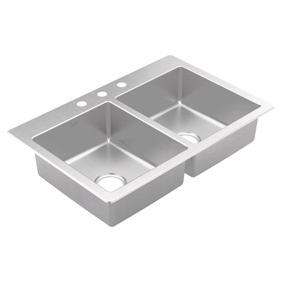 Moen GS202683 2000 Series 33" Drop In Double Basin Stainless Steel Kitchen Sink -