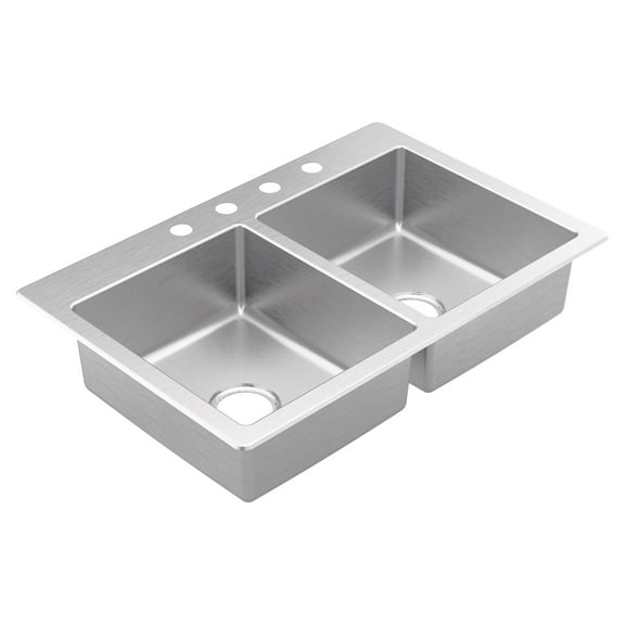 Moen Gs202684 2000 Series 33" Drop In Double Basin Stainless Steel Kitchen Sink -
