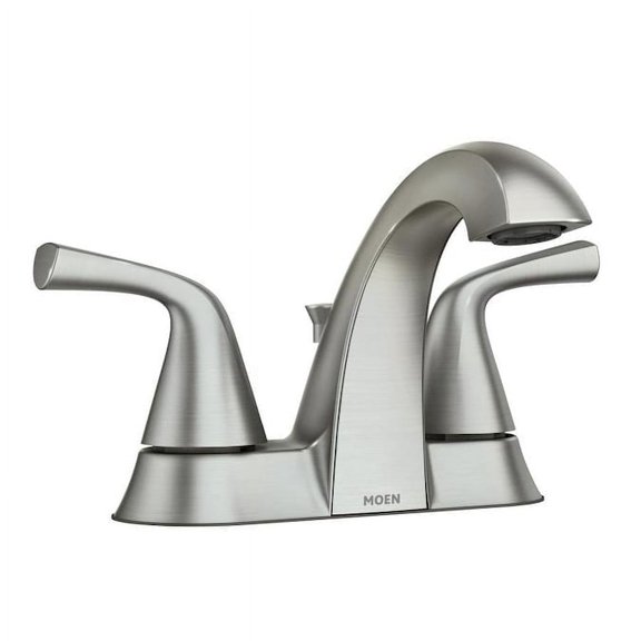 MoenHaber Spot Resist Brushed Nickel 2-handle 4-in Centerset WaterSense Bathroom Sink Faucet with Drain