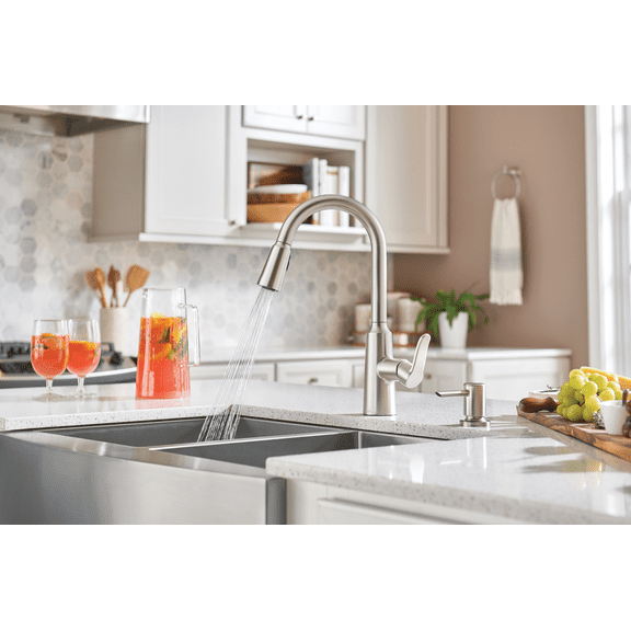 Moen Inc Moen Edwyn Single Handle Pull-Down Kitchen Faucet with Soap Dispenser - Pack of 2  Single-Handle Lever Control, Standard US Kitchen Rough-In