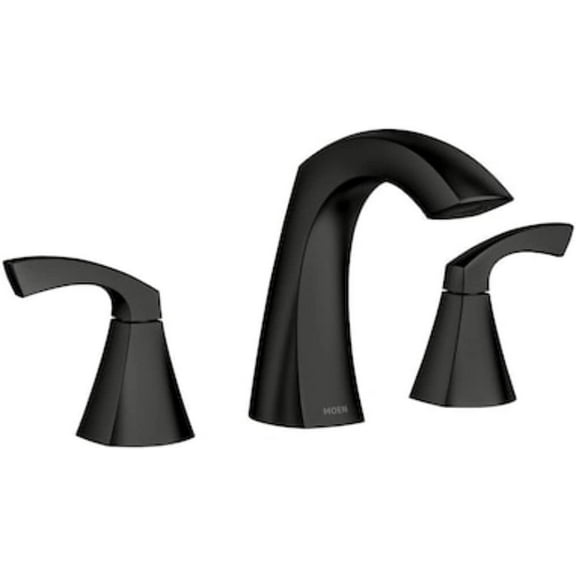 Moen Lindor Matte Black 2-Handle Widespread Bathroom Sink Faucet with Drain