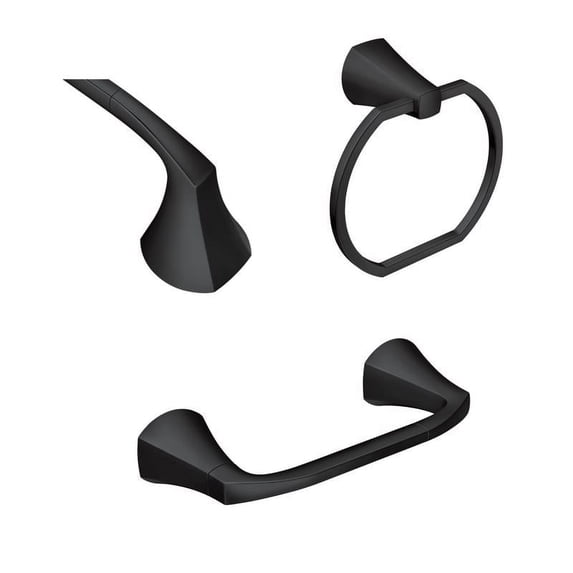 Moen Lindor Matte Black Bathroom Set: 18" Towel Bar, Towel Ring & Toilet Paper Holder Set