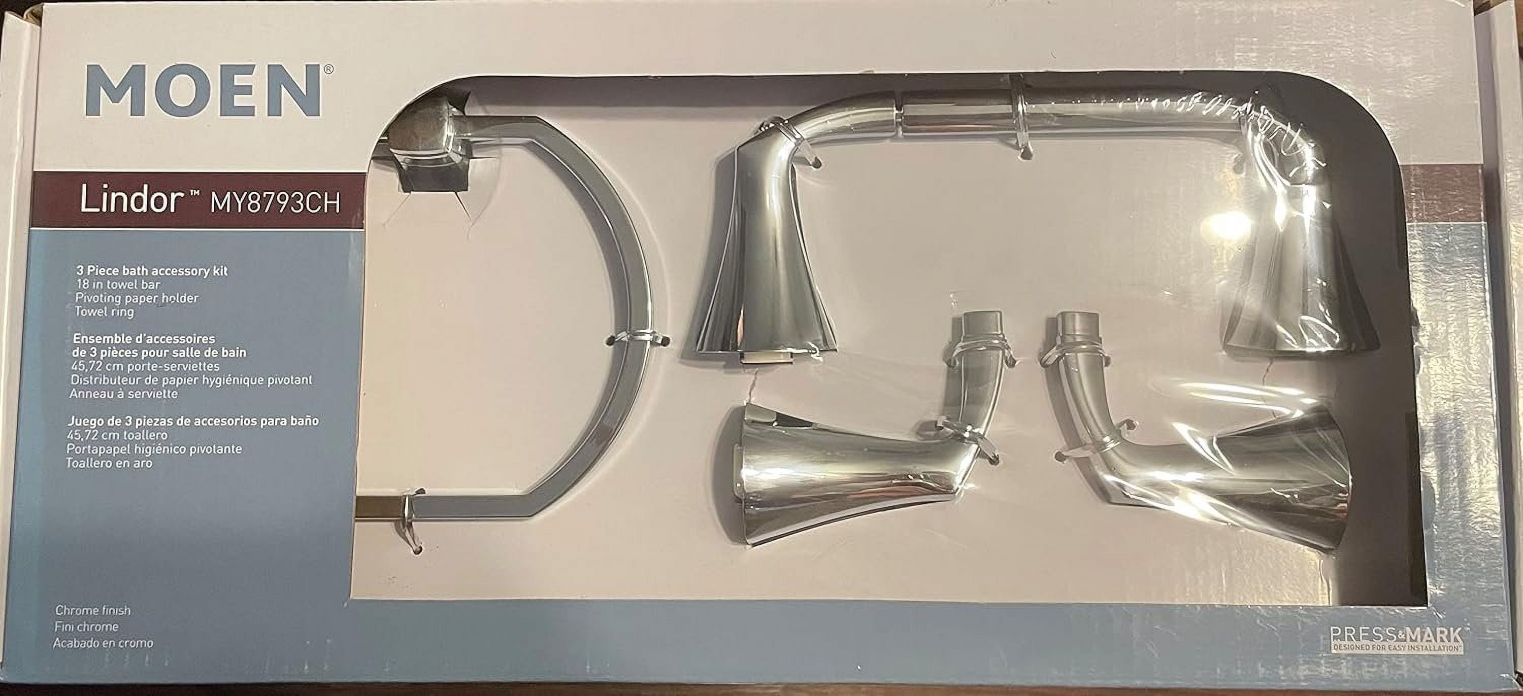 Iso 3-Piece Bath Set – Pivoting Toilet Paper Holder, Towel Bar & Towel Ring In Chrome - View #2