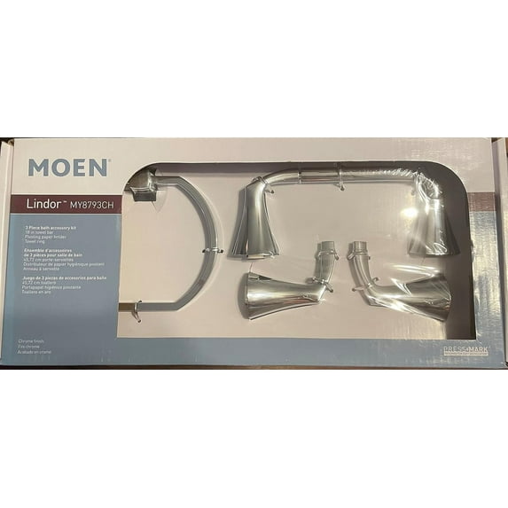 Moen Lindor Wall Mount Paper Holder and Towel Bar Set - Chrome - Bathroom Accessories