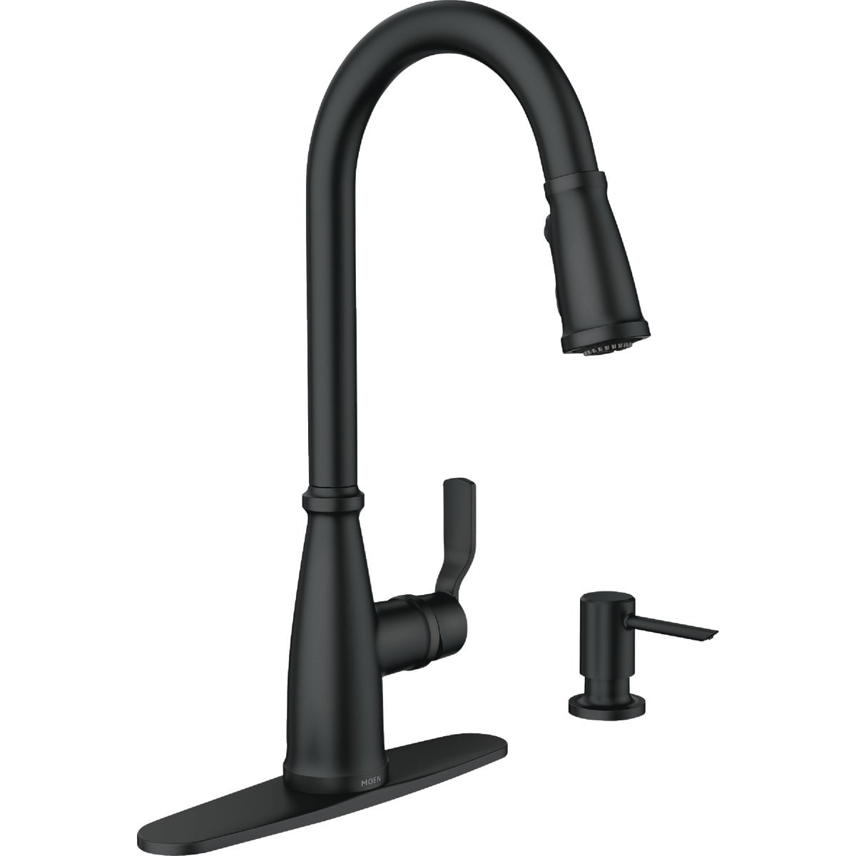 Moen Nolia Matte Black One-Handle High Arc Kitchen Faucet with Pull Down Sprayer and Soap Dispenser, Kitchen Sink Faucet Featuring Power Boost Technology, 87071BL