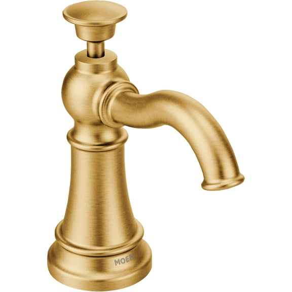 Moen S3945BG Traditional Deck Mounted Kitchen Soap Dispenser with Above the Sink Refillable Bottle, Brushed Gold