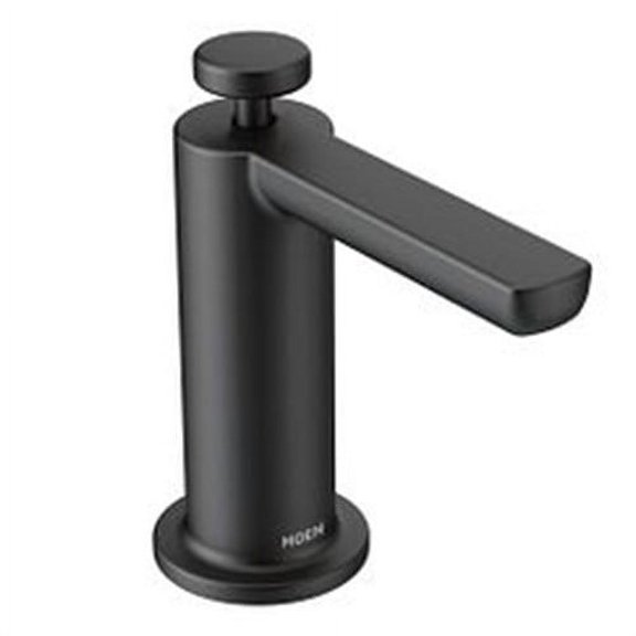 moen s3947bl modern deck mounted kitchen soap dispenser with above the sink refillable bottle, matte black