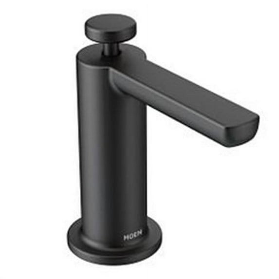 moen s3947bl modern deck mounted kitchen soap dispenser with above the sink refillable bottle, matte black