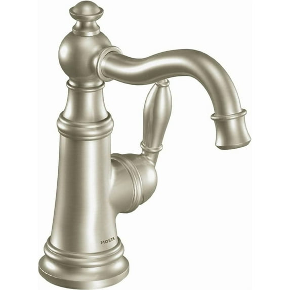 Moen S42107BN Weymouth One-Handle Single Hole Traditional Bathroom Sink Faucet with Drain Assembly, Brushed Nickel