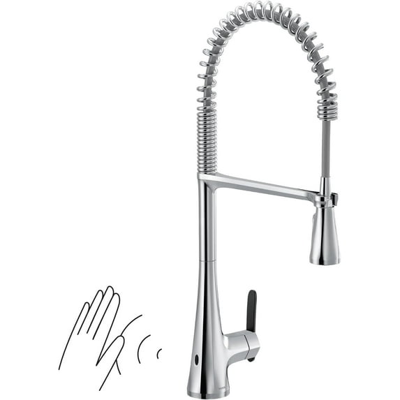 Moen S5235EWC Sinema Chrome Single-Handle Touchless High Arc Pulldown Kitchen Faucet, Spring Kitchen Sink Faucet with Pulldown Sprayer Head and Wave Motion Sensor