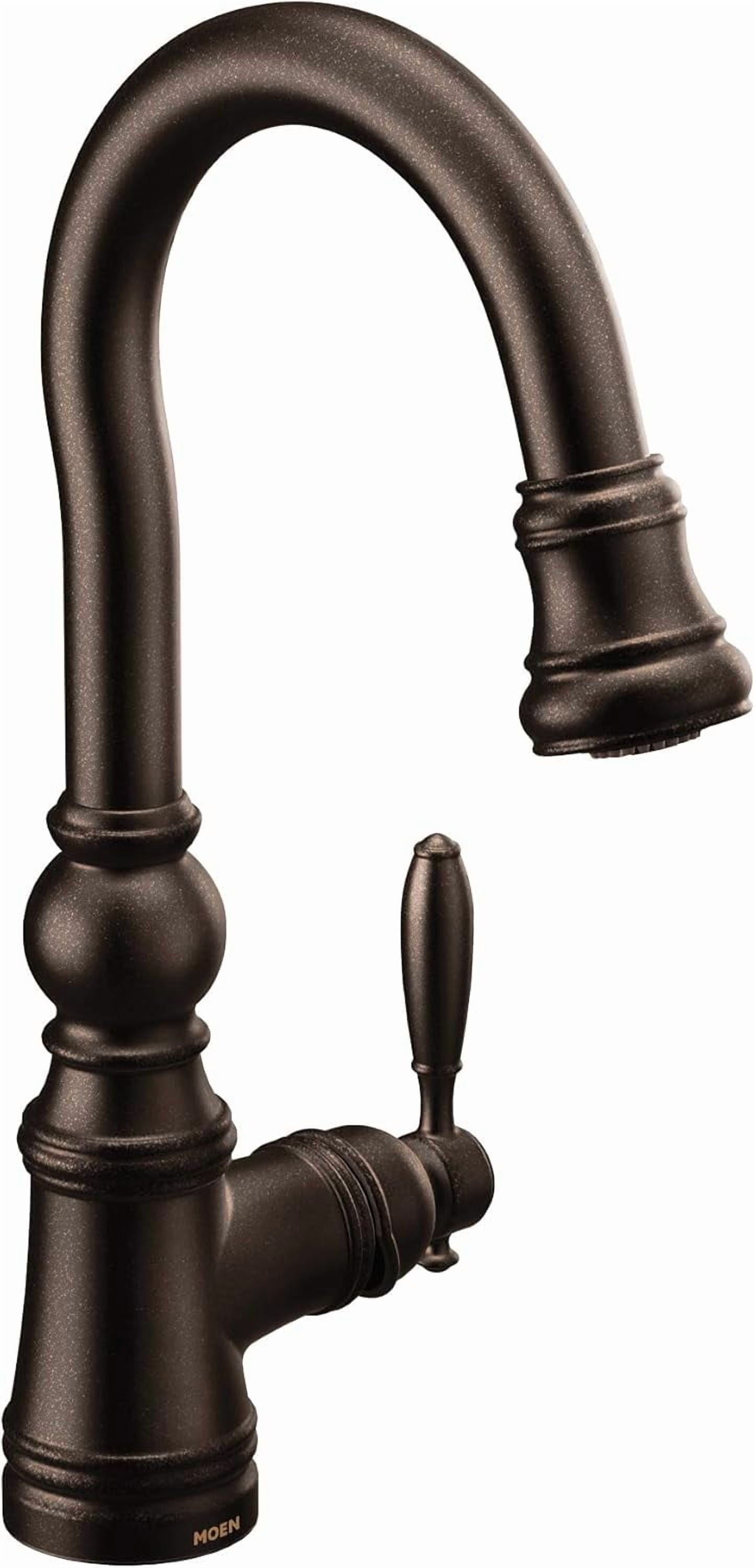 Moen S53004ORB Weymouth Shepherd's Hook Pulldown Kitchen Bar Faucet Featuring Metal Wand with Power Clean, Oil-Rubbed Bronze