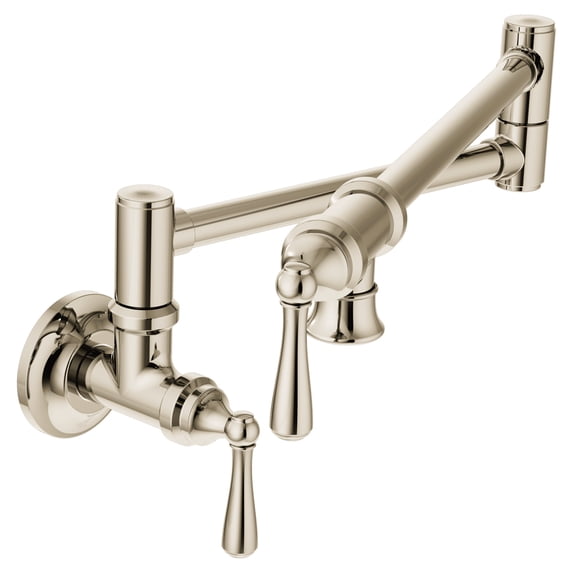 Moen S664 Traditional Pot Filler Double Handle Wall Mount Kitchen Pot Filler - Nickel