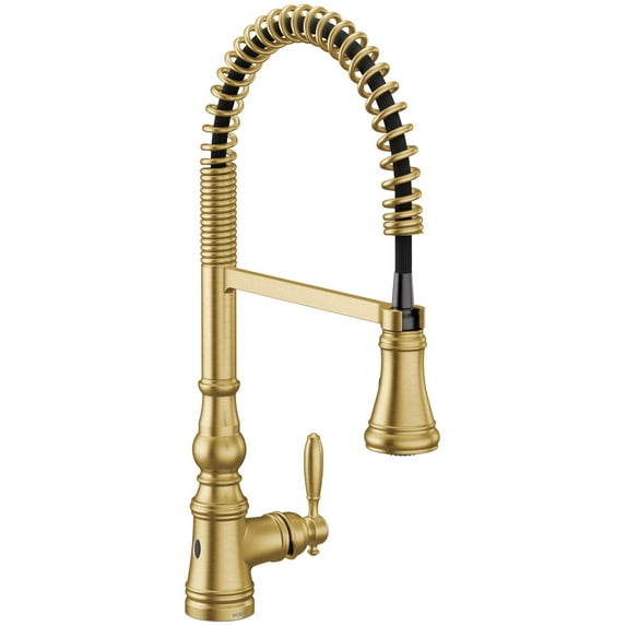 Moen S73104ew Weymouth 1.5 GPM Single Hole Pre-Rinse Pull Down Kitchen Faucet - Gold