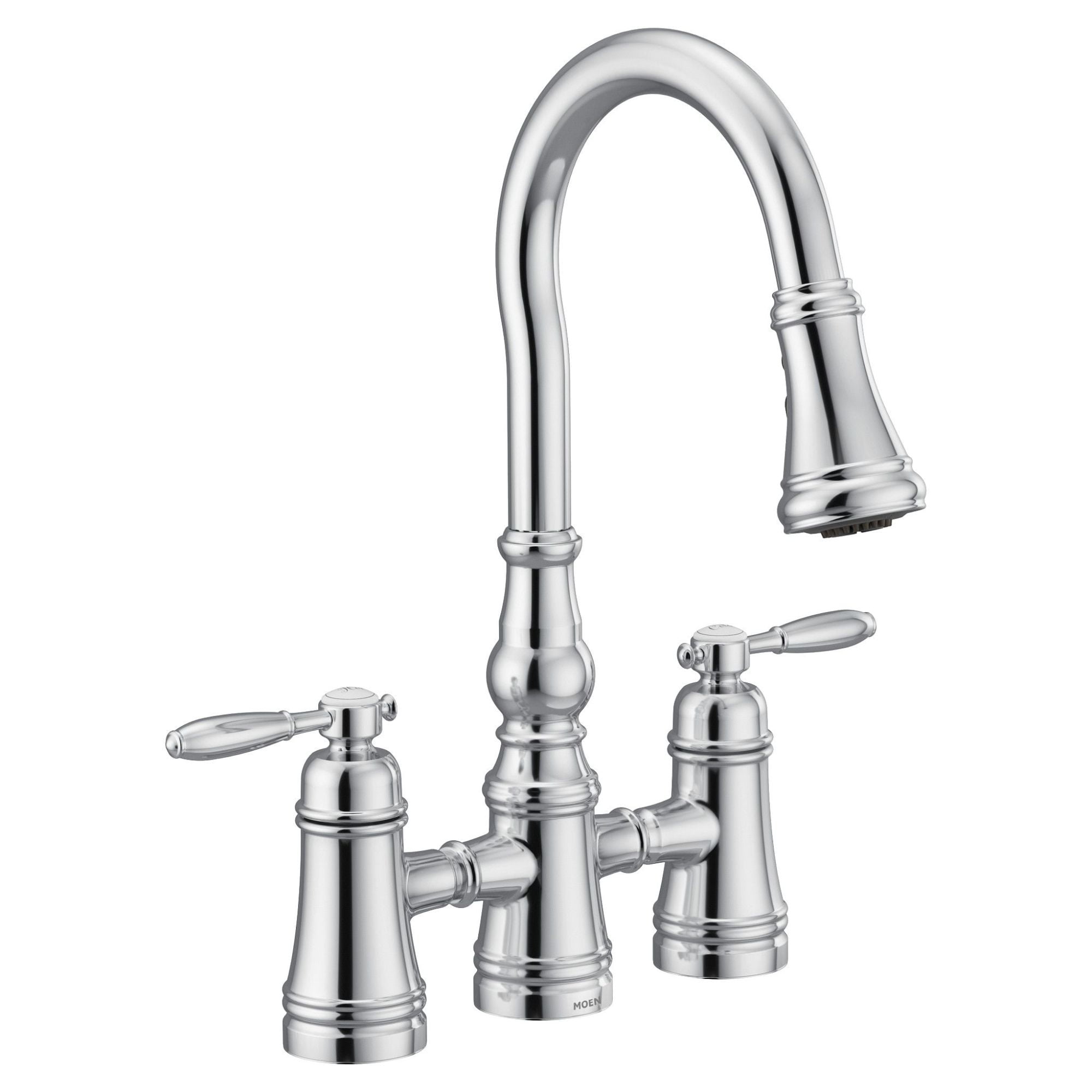 Chrome Traditional Double Handle Pull-Down Kitchen Faucet