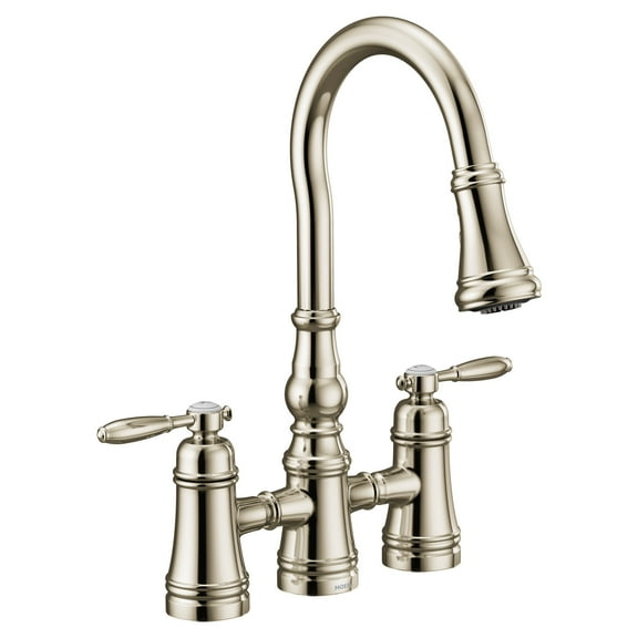 Moen S73204NL Weymouth Two Handle Pulldown Kitchen Faucet, Polished Nickel
