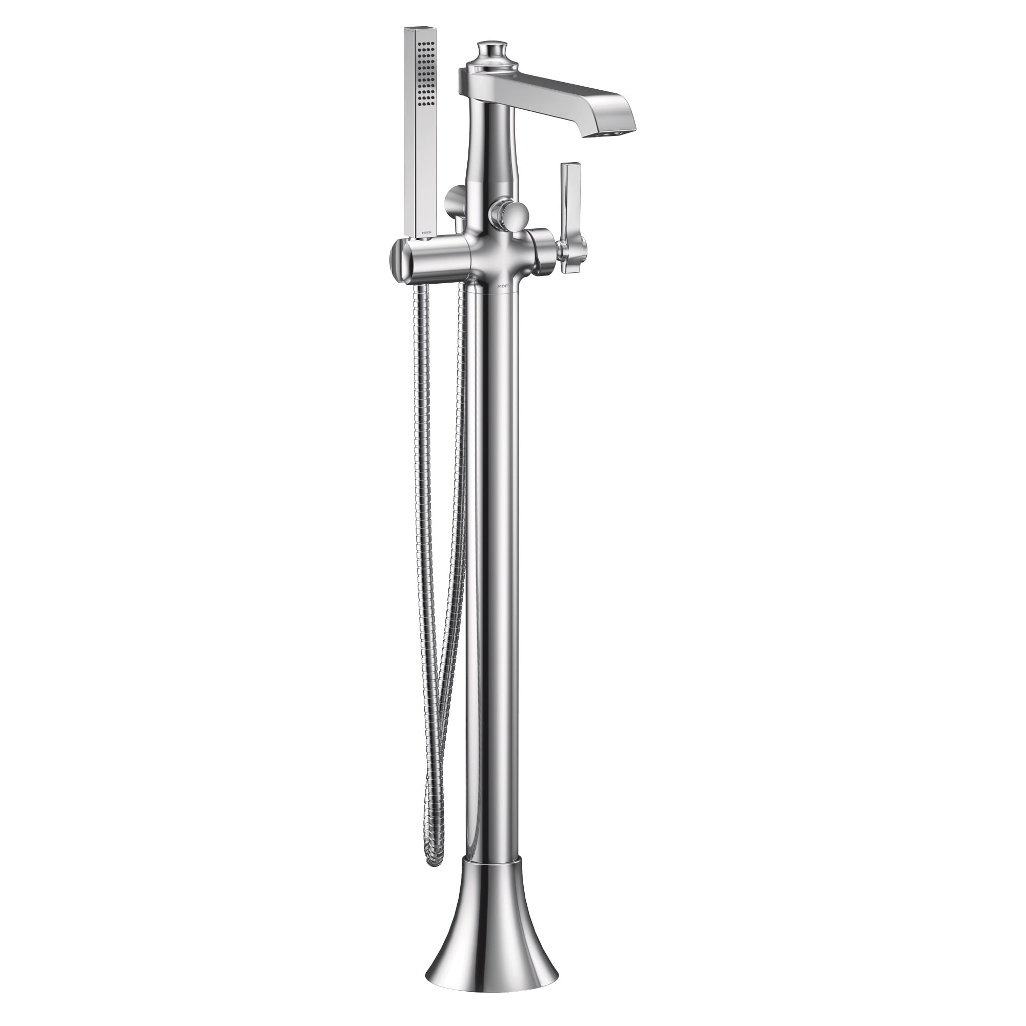 Flara Chrome Single Handle Freestanding Tub Filler with Handshower