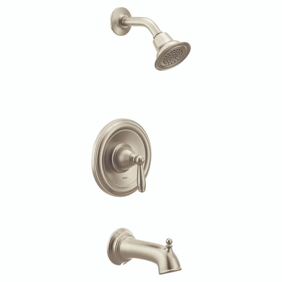 Moen Brantford Brushed Nickel Pressure Balancing Modern Bathtub and Shower Trim Kit with Shower Head, Shower Handle, and Tub Spout, Shower Faucet Set (Posi-Temp Valve Required)
