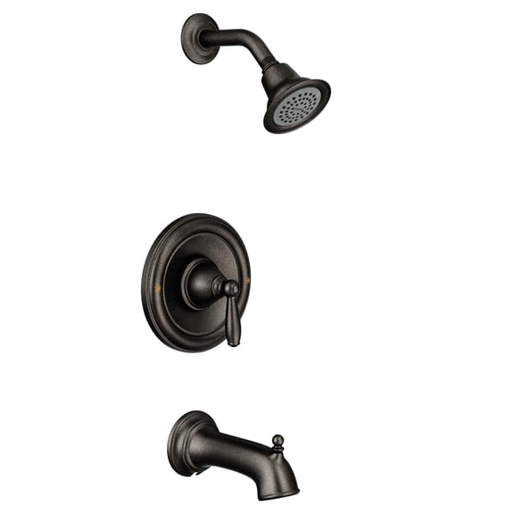 Moen Brantford Oil-Rubbed Bronze Pressure Balancing Bathtub Shower Trim Kit with Traditional Showerhead, Handle, Arm, Tub Spout, Posi-Temp Valve Required