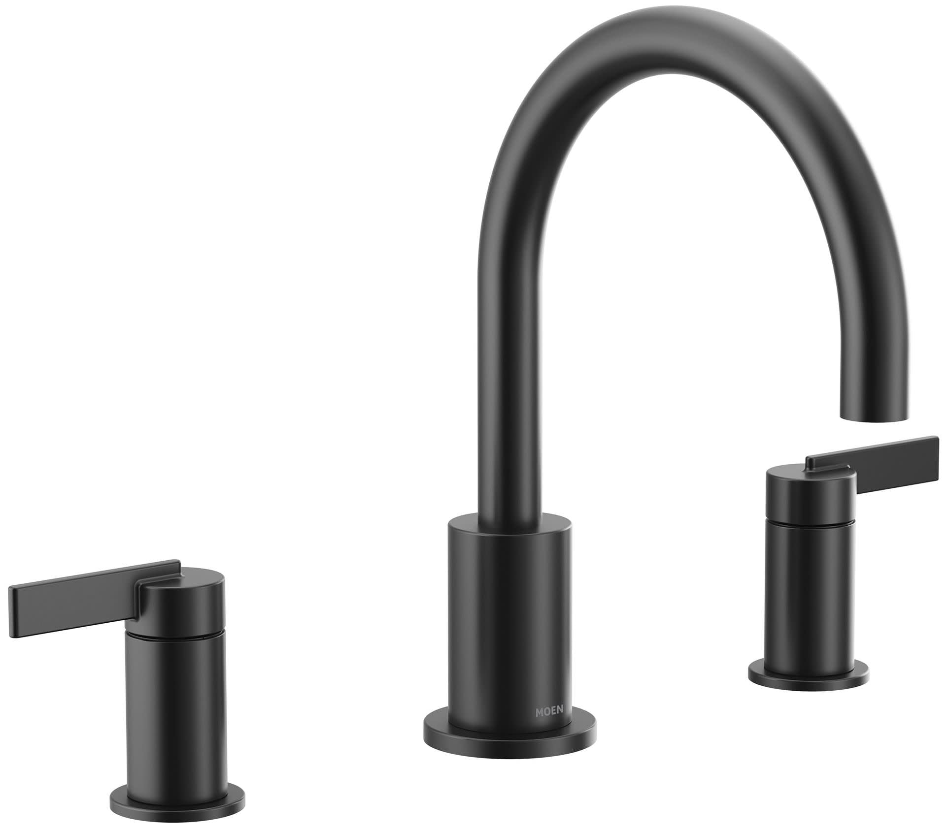 Matte Black Modern Deck Mounted Widespread Faucet with Metal Handles