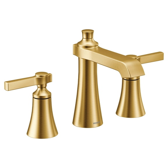 Open Box Moen TS6984BG Flara Two Handle Widespread Bathroom Sink Faucet in Brushed Gold