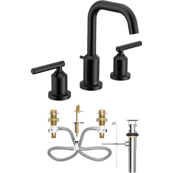 Moen TV6142BL Gibson Matte Black Two-Handle High Arc Widespread Bathroom Sink Faucet for 3-Hole Setups with Valve Included