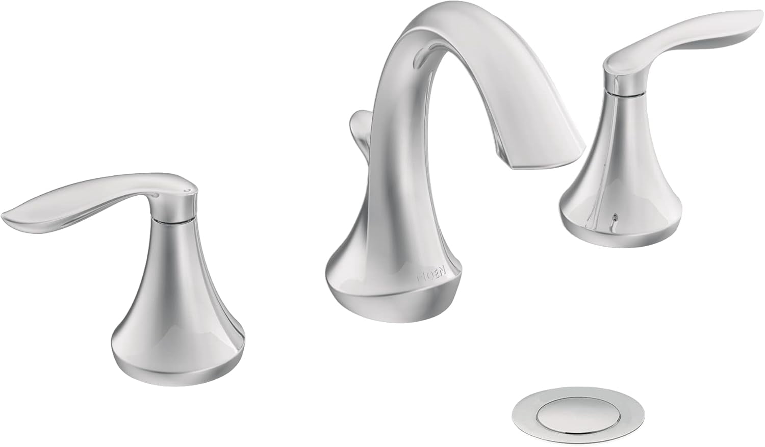 Moen TV6420 Eva Chrome Two-Handle High Arc Widespread Bathroom Sink Faucet for 3-Hole Setups with Valve Included