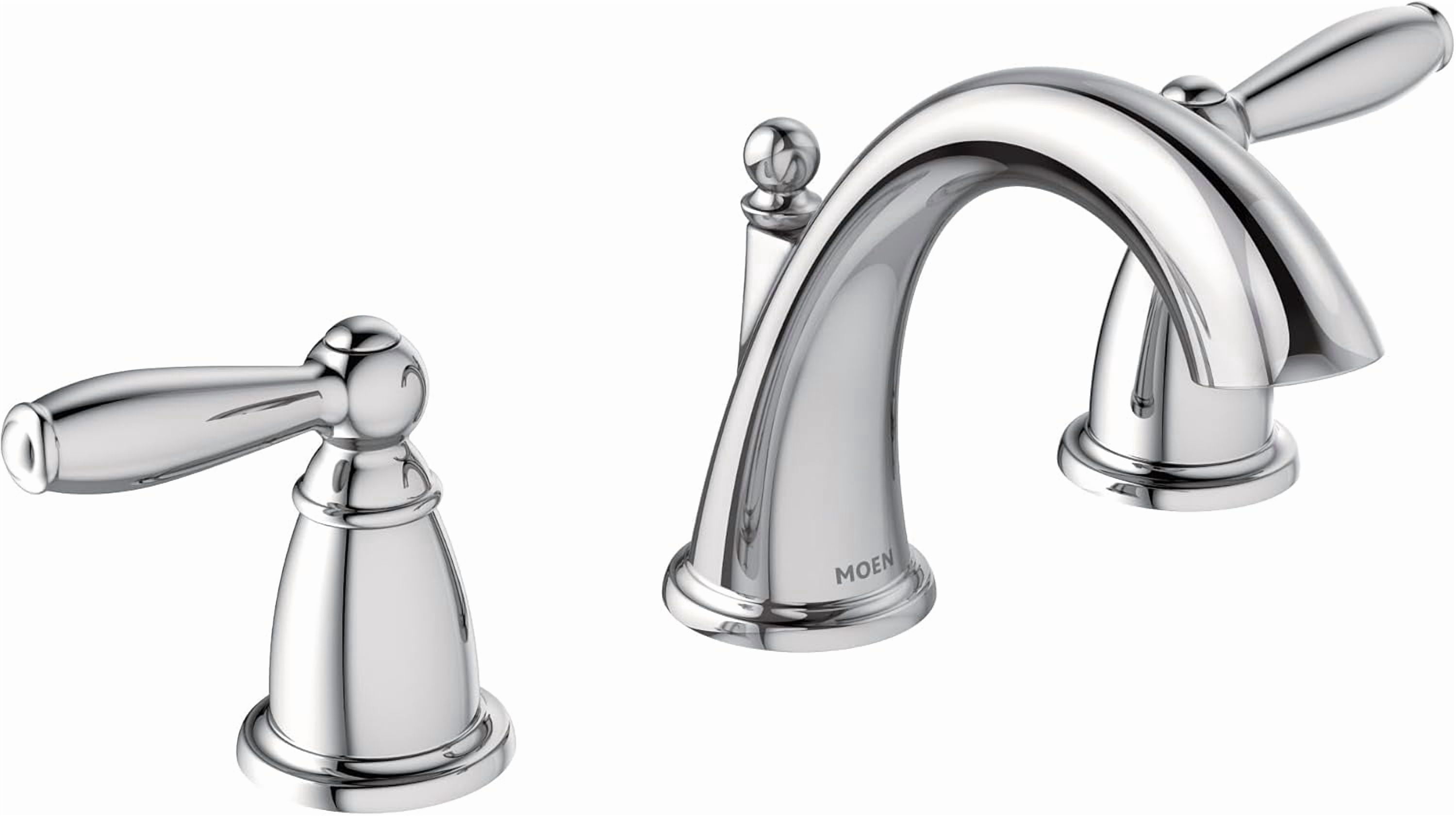 Moen TV6620 Brantford Chrome Two-Handle High Arc Widespread Bathroom Sink Faucet for 3-Hole Setups with Valve Included