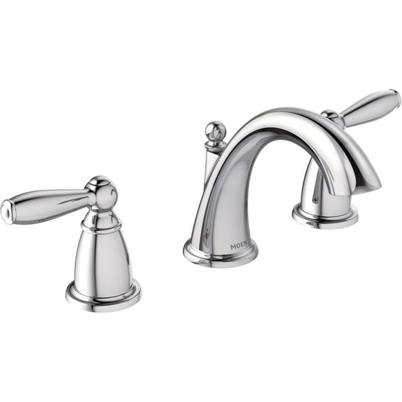 Moen TV6620 Brantford Chrome Two-Handle High Arc Widespread Bathroom Sink Faucet for 3-Hole Setups with Valve Included