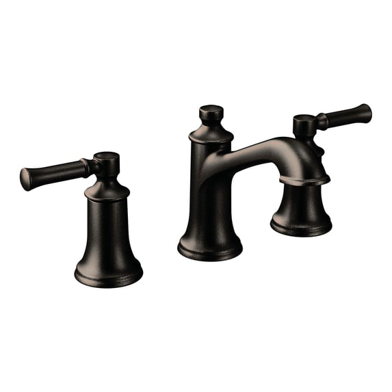 Moen Dartmoor Oil-Rubbed Bronze Two-Handle High Arc Widespread Bathroom Sink Faucet for 3-Hole Setups with Valve Included