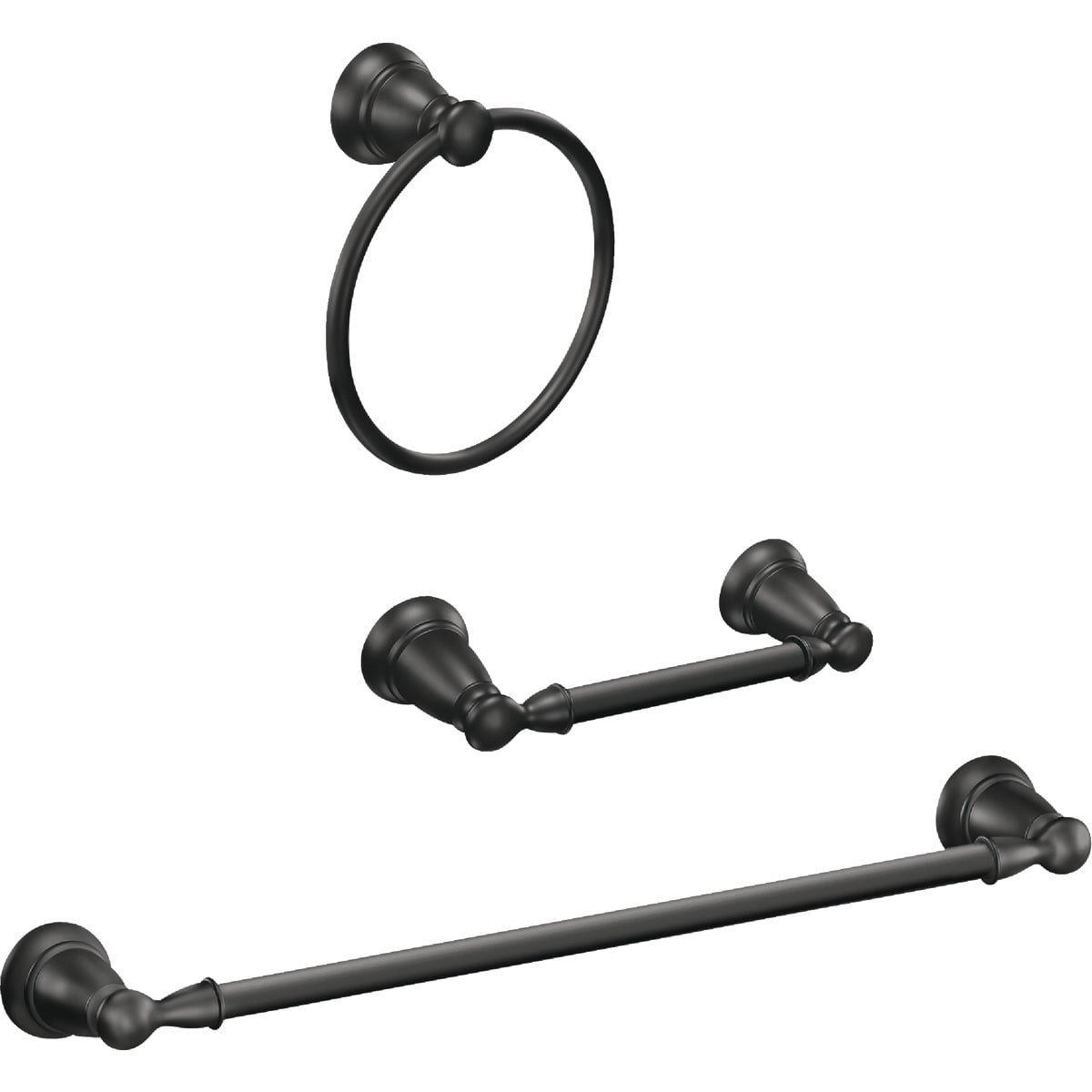 Moen Banbury Pivoting Paper Holder, Towel Bar & Towel Ring, Matte Black