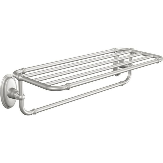 Moen YB5494BN Kingsley 24-Inch W x 9.6-Inch D Bathroom Hotel Towel Shelf, Brushed Nickel