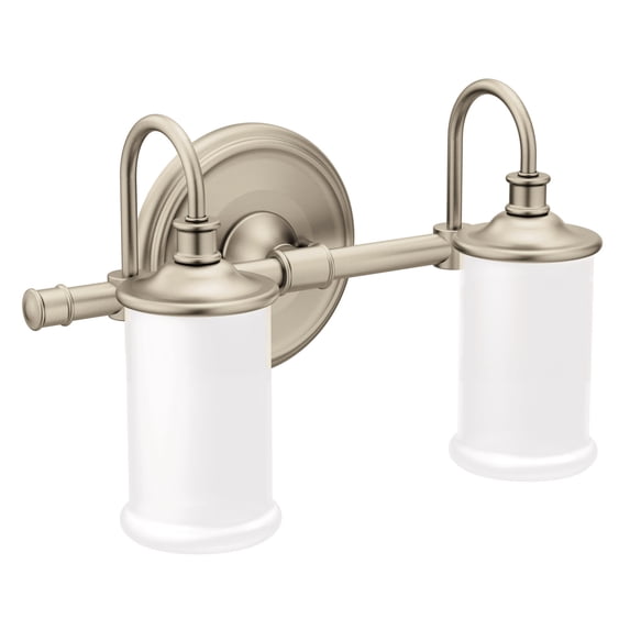 moen yb6462bn belfield 2 dual-mount bath bathroom vanity light fixture with frosted glass, 2-globe, brushed nickel