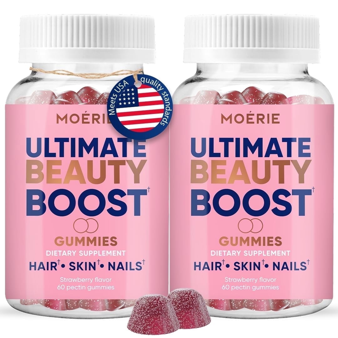 Moerie Hair Skin and Nails Gummies for Women & Men - Biotin for Hair Loss, Gummy Vitamins & Growth Dietary Supplements - Sugarbear for Thicker Hair - Allergen Free - 120 per serving - Balanced Diet