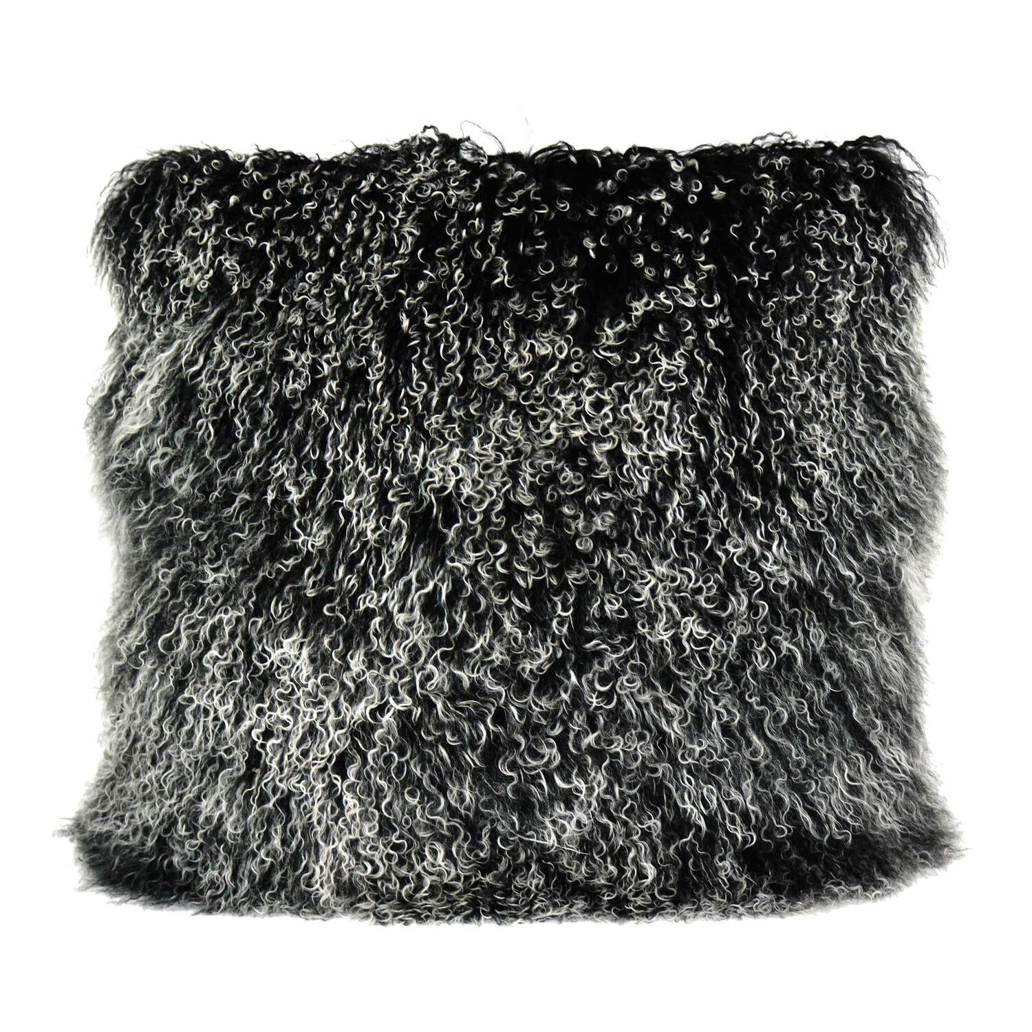 Large Black and Gray Lamb Fur Throw Pillow