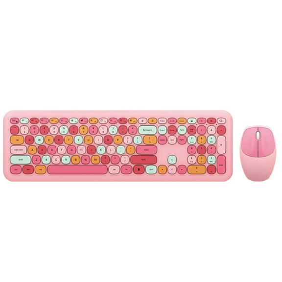 Mofii 666 Keyboard Mouse Combo Wireless 2.4G Mixed Color 110 Key Keyboard Mouse Set with Round Punk Keycaps for Girl Pink