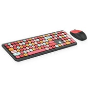 Mofii 666 Wireless Keyboard Mouse Combo,2.4G Colored keyboard ,110 Key Cute Keyboard Mouse Set with Round Punk Keycaps for Girl Black