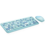 Mofii 666 Wireless Keyboard Mouse Combo,2.4G Colored keyboard ,110 Key Cute Keyboard Mouse Set with Round Punk Keycaps for Girl Blue