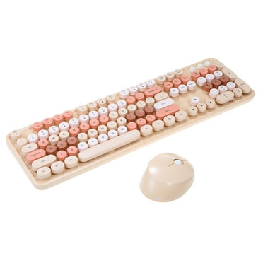 Mofii Sweet Keyboard Mouse Combo Mixed Color 2.4G Wireless Keyboard Mouse Set Circular Suspension Key for PC Laptop Light Brown