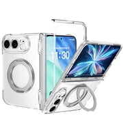 Mofio Case for Apple iPhone Duo Compatible with MagSafe, Ultra-Clear Hard PC Folding Cover with Integrated Screen Protector, Full Hinge Guard, and 360 Alloy Ring Stand, Clear