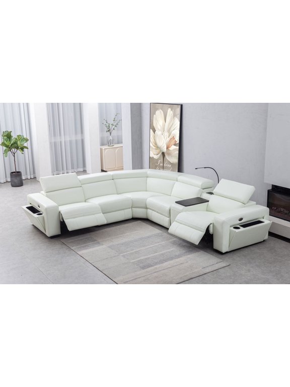 6 Piece Modern Upholstery Manuel Adjustable Headrest Reclining Living Room Set White