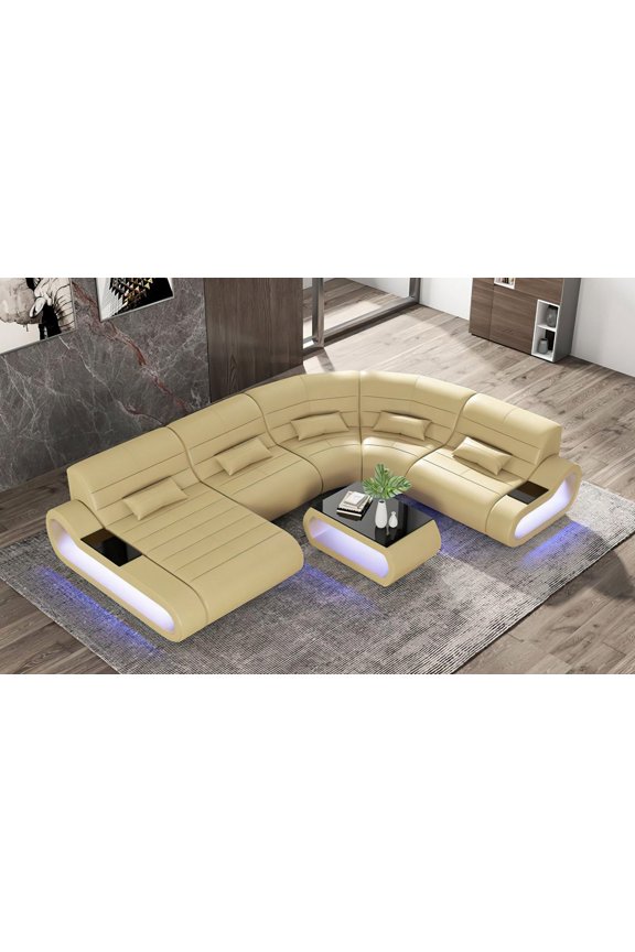 Curve Shape Sectional Sofa, Beige