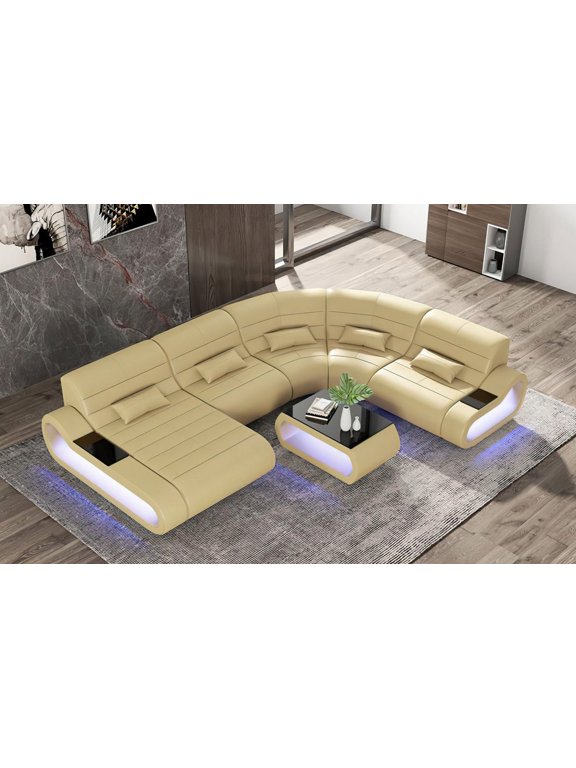 Curve Shape Sectional Sofa, Beige