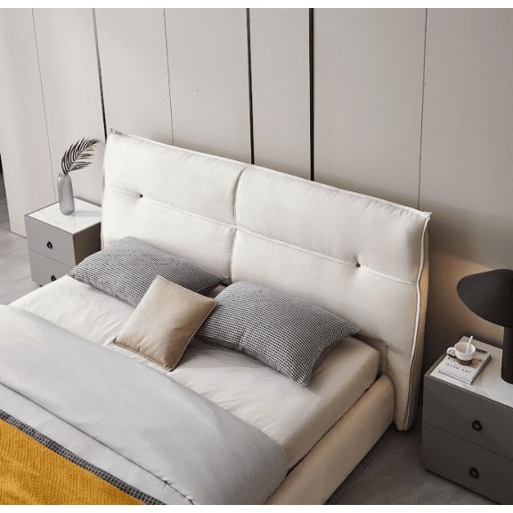 Mofit Home, Enzo Leather Modern Platform Bed - Luxurious Bedroom Furniture with Upholstered Headboard, Queen Size, and Easy Assembly - Classic Beige & Brown Color