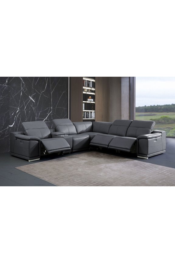Mofit Home,Living Room,Cindy 6PCS Modern Motion Reclining Sectional with Console,USB,Manuel Adjustable Headrest,Power Recliner,Dark Grey