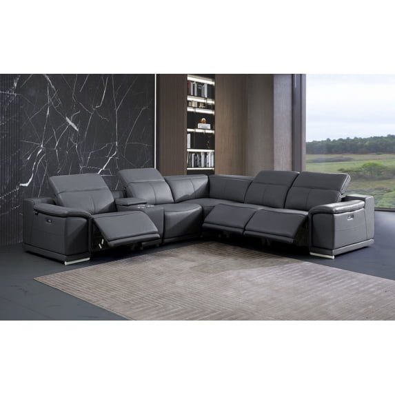 Mofit Home,Living Room,Cindy 6PCS Modern Motion Reclining Sectional with Console,USB,Manuel Adjustable Headrest,Power Recliner,Dark Grey