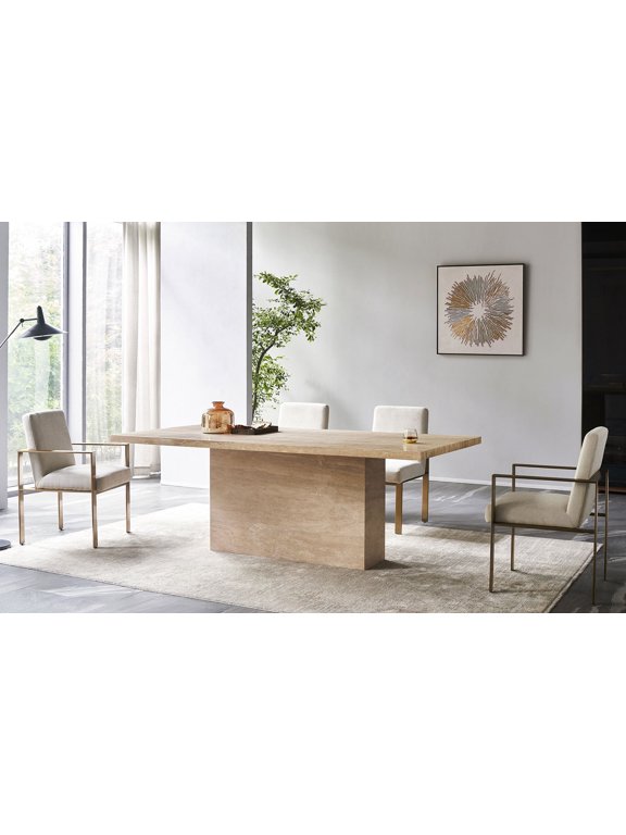 , Modern, Elegant, Light Brown Travertine, Travertine+Wood+Metal, Accent Dining Table, Furniture for Dining Room, Dining Room, 1pc, T-shaped